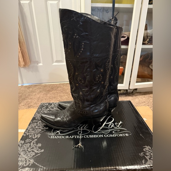 Women’s Dan Post Black Leather Snip Toe Cowgirl Boots - Picture 1 of 14